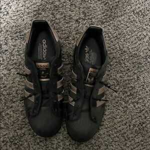 Adidas Women’s Black and Rose Gold Sneakers